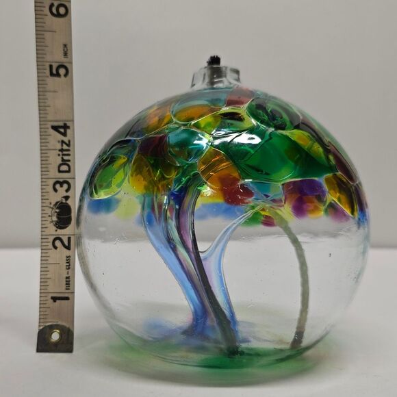 Hand Blown Art Glass Multicolor Ball Oil Lamp Family Tree - Picture 8 of 9